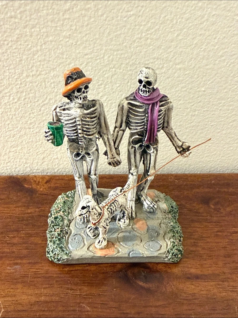 Lemax Moonlight Stroll Skeletons Walking Dog #82571 Halloween Village Decor